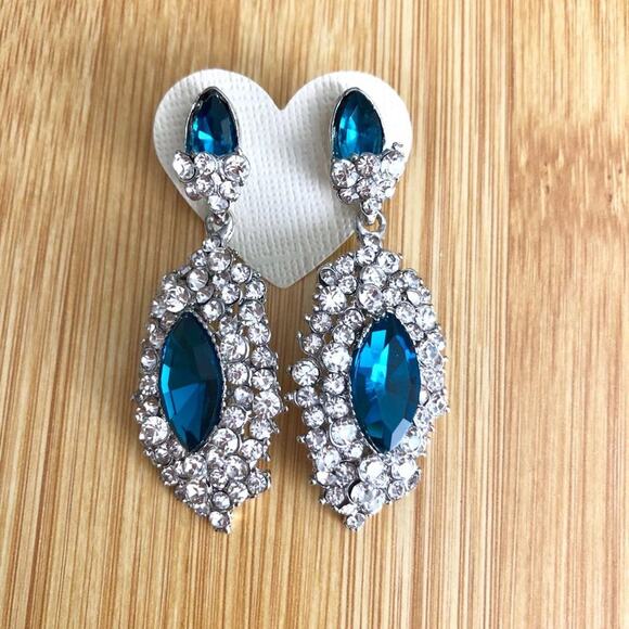 Royal Blue Crystal Drop Dangle Earrings - Picture 1 of 7